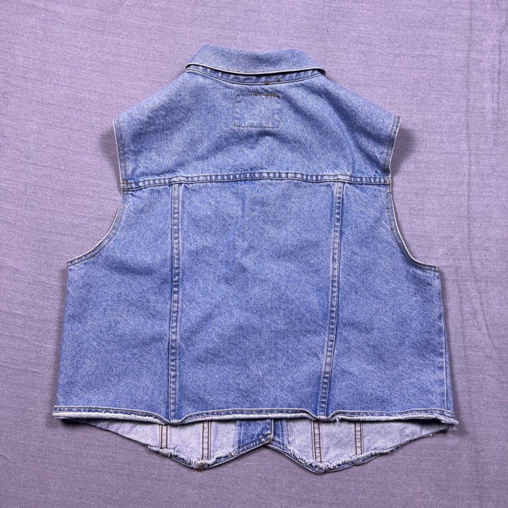VTG Be‎ Bop Clothing Denim Vest Blue Jean Sleeveless Collared Jacket Womens - Picture 2 of 9